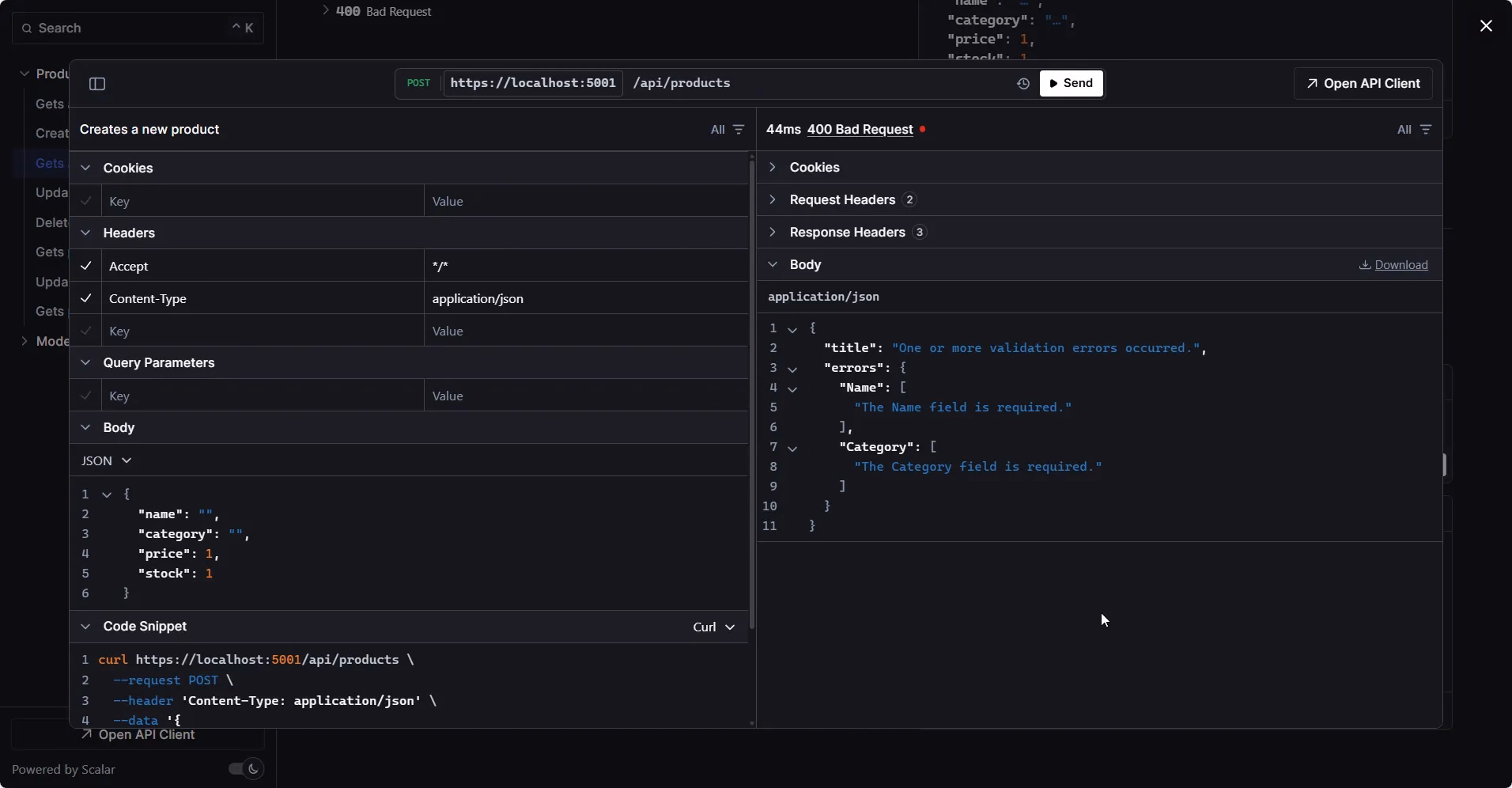 Validation Error Response Validation error response in Scalar